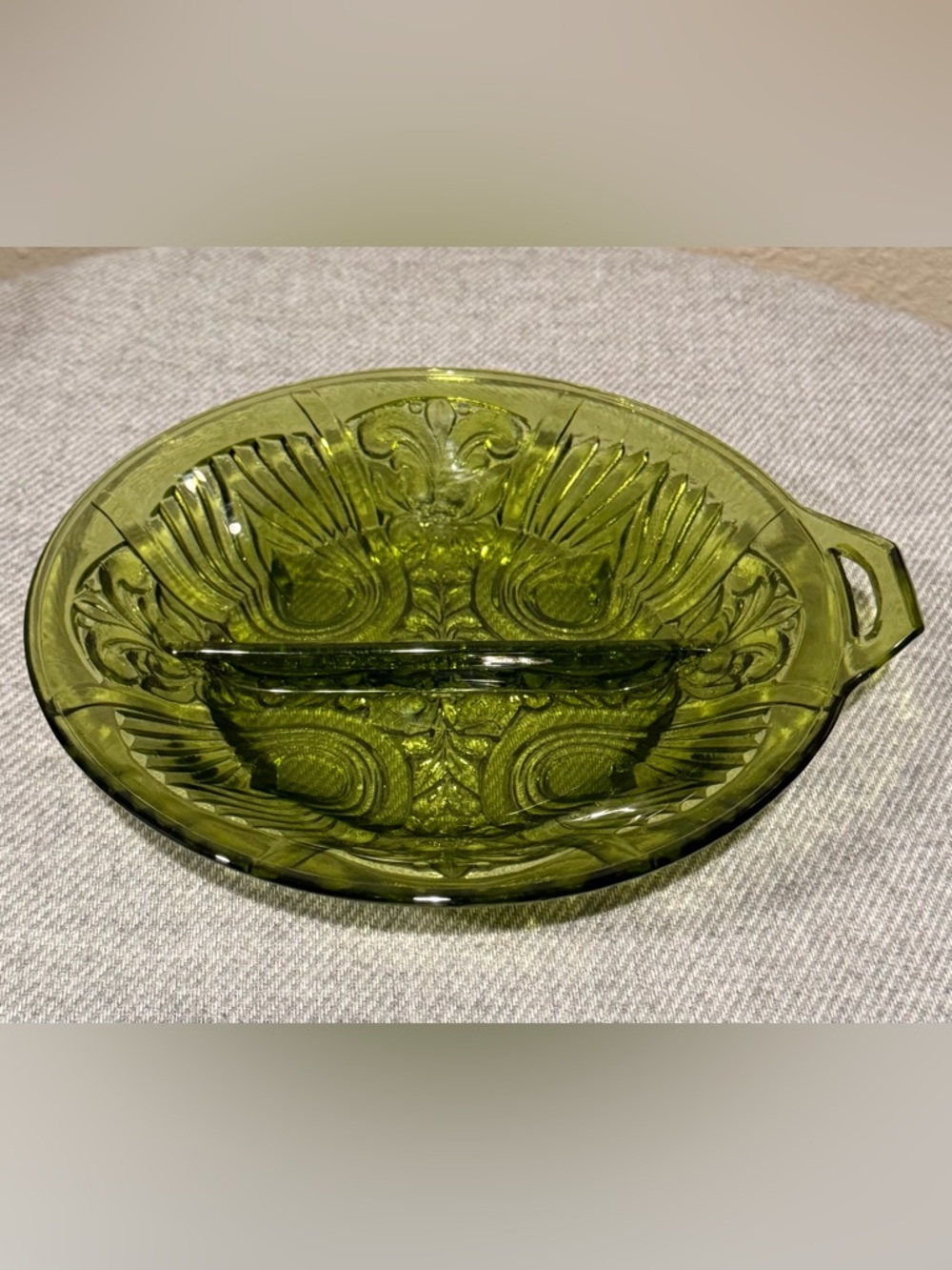 Green Pressed Glass Divided Relish Dish